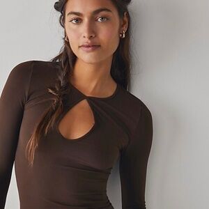 Intimately Free People Makes Sense Top Size M Small Long Sleeve Coffee Brown